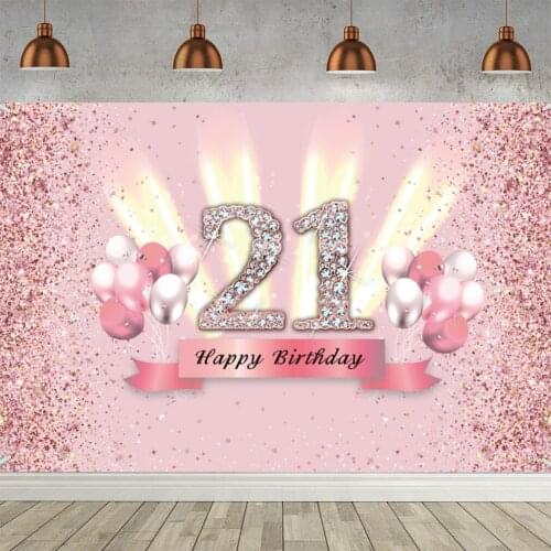 Happy 21st Birthday Backdrop for Happy Birthday Party Background Shining Glitter Spots Pink and Gold Party Banner Wallpaper