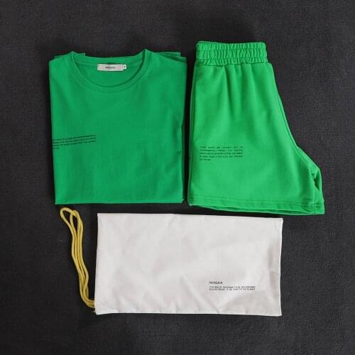 100% Cotton Men Tshirts Shorts Two Piece Set Letter Print Loose O-Neck Short Sleeve Tops Sweatpants Summer Joggers Tracksuit