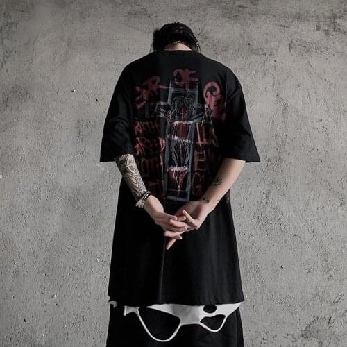 Dark funeral hip-hop graffiti printing tide brand short sleeve tee lazy leisure oversize high street wind t-shirt men and women