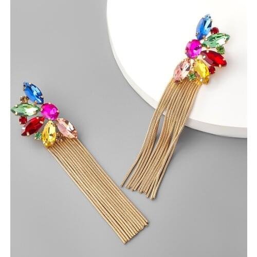 JIJIAWENHUA New Trend Rhinestone Alloy Tassel Pendant Style womens Earrings Dinner Party Fashion Statement Jewelry Accessories