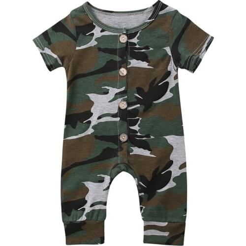 Camouflage Newborn Infant Baby Boy Girl Short Sleeve Button Romper Jumpsuit Outfits Baby Clothes Summer