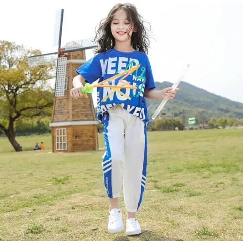 2021 Childrens Wear 4 6 8 9 11 12 13Year Clothing Set Summer Girls Suits Fashion Letter Print T Shirt + Casual Pants Kids Teens