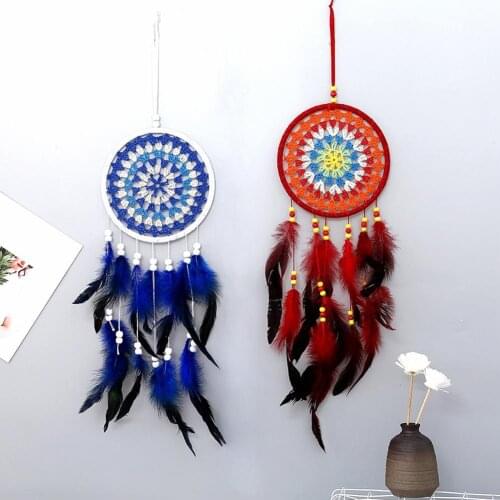 Colorful Dreamcatcher Wooden Beads Feather Pendant Home Wall Hanging Ornament