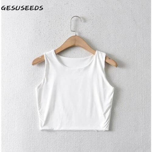 Casual crop top women basic tank tops korean summer cropped top sleeveless o neck tops solid white crop tank top black beige