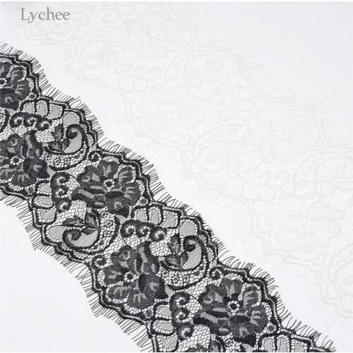 Lychee Life 3 Meters Eyelash Lace Fabrics White Black Embroidery Clothes Wedding Dress Accessories