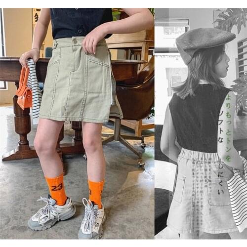 Summer 2020 New Girls' Skirts Middle and Big Childrens Ins Wind Fake Two-piece Zipper Stitching A-line Skirt Kids Girls Skirts