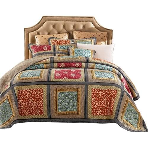 Vintage Patchwork Bedspread Quilt Sets 3pcs Cotton Handmade Quilts Bed Covers With 2*Pillowcase King Queen Size Coverlet