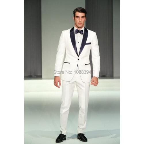 Custom Made White Groomsmen Men Suits Black Lapel Wedding Tuxedos For Men Groom Suits Costume Homme (Jacket+Pants+Bow)