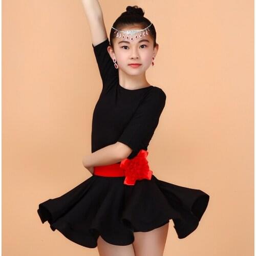 2016 New 3-16Y Child Girl Kids Latin Dance Dress Purple/Black/Blue/Red Competition Ballroom Dancing Tango Clothes Salsa Costumes