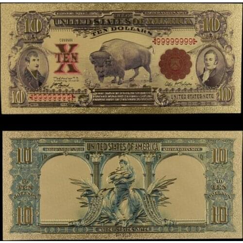 NEW 24K America Colorful Gold Banknote 10 Dollars Gold Plated Banknote for Souvenirs Fake Bank Note Bills Decorations