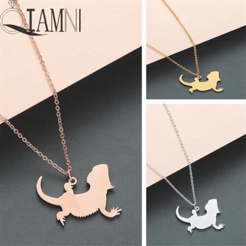 QIAMNI Novelty Animal Lizard Pendant Necklace Pet Reptile Bearded Dragon Necklace Collars Jewelry Souvenir Lovers Birthday Gift