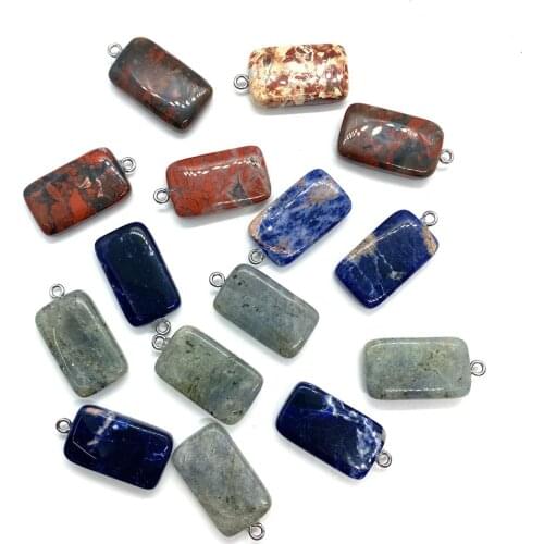 Natural Stone Rectangular Color Pendant Lapis Lazuli Pendant DIY Handmade Fashion Exquisite Jewelry Accessories Size 15x29 Mm
