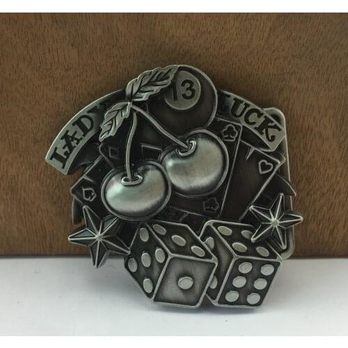 BuckleClub LADY LUCK gamble western cowboy jeans gift belt buckle for men FP-02843-1 pewter finish 4cm width loop drop shipping