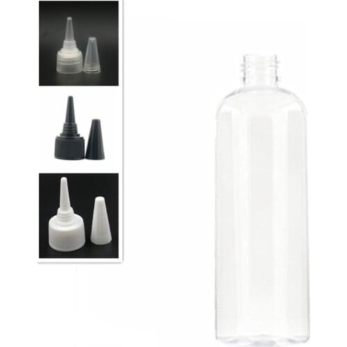 300ml empty plastic bottle, clear pet bottle with transparent/white/black Twist Top Caps pointed mouth top lid