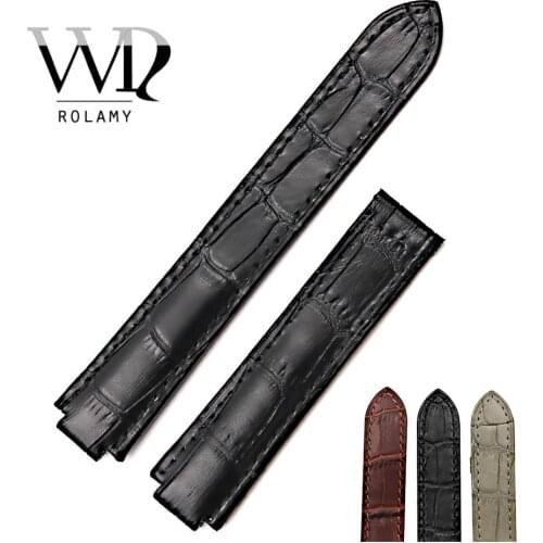 Rolamy 18 X 11mm 20 x 12mm Watch Band Real Leather Handmade Replacement Crocodile Grain Wrist Strap Belt Accessories Wholesale