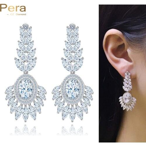 Pera Sparkling Cubic Zirconia Setting Luxury Big Sun Flower Bridal Wedding Party Long Dropping Earrings Jewelry Accessories E084