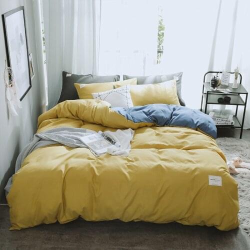 Luxury Yellow Gray Bedding Set Soft Duvet Cover Flat Sheet Double Queen King Bed Linen Bed Sheet Simple Solid Color Quilt Cover