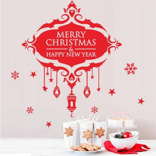 Merry Christmas & Happy New Year Quotes Snowflakes Stars Wall Stickers Festival Vinyl Mural Art Home Decor Window Decal