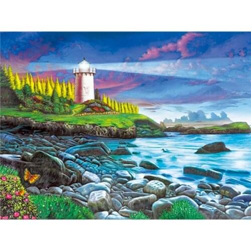 SDOYUNO Diamond Painting Lighthouse Full Square Diamond Embroidery Seaside Cross Stitch Rhinestones Art Bead Picture Kits Gift