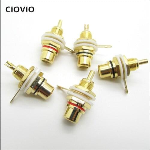 RCA Female Jack 20pcs Plated Rca Connector Gold Panel Mount Chassis Audio Socket Plug Bulkhead white cycle with nut solder cup