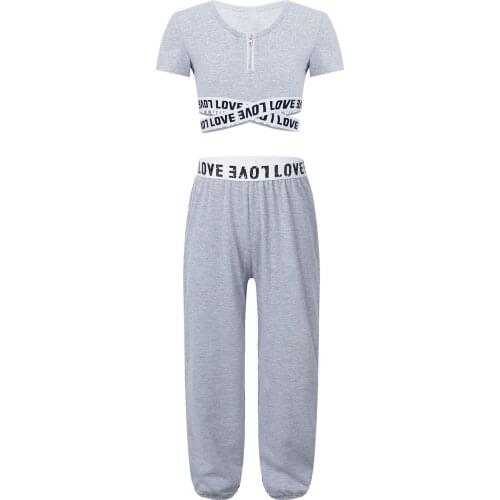 Kids Girls Tracksuit Outfit Letter Printed Tank Crop Tops with Leggings Pants for Children Stage Performance Workout Sports Suit