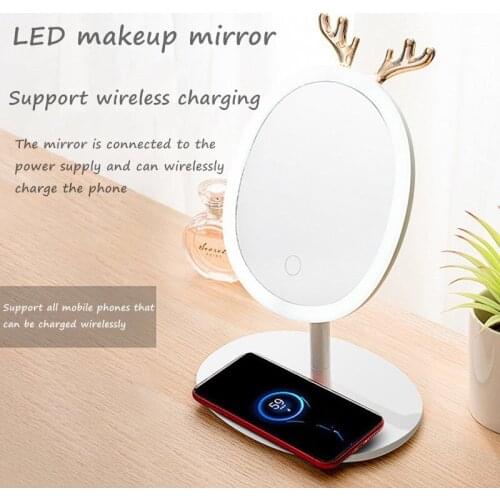 LED Desktop Makeup Mirror Portable Small Makeup Mirros With Mobile Phone Wireless Charging Function Beauty Vanity mirror
