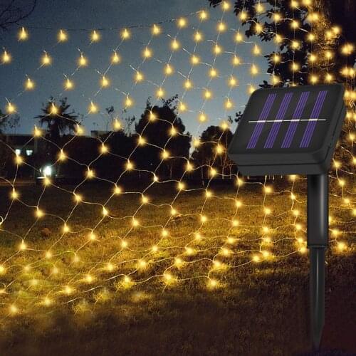 2x3M 204 LED Solar Net Light Outdoor Mesh Light Christmas Window Curtain String Light Wedding Holiday Fairy Light Garland