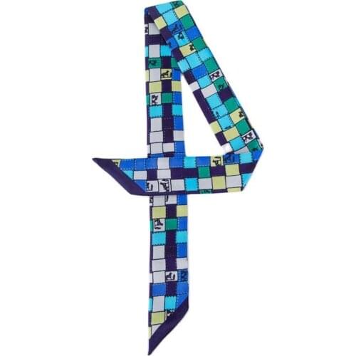 Plaid Printed Ladies Summer Small Scarf Fashion Ladies Turban Headband Skinny Tie Handbag Decorative Silk Scarves Long Shawl C74