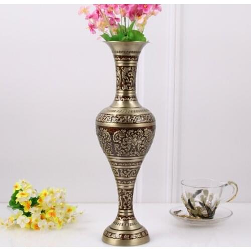 Big Size Height 37.4cm Vintage Home Decor Metal Vase Bronze Color Tabletop Art Craft Wedding Decoration Household Ornemants