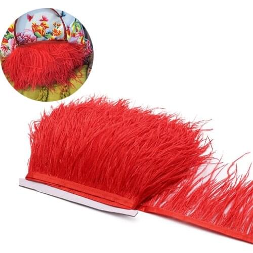 High quality Red Ostrich Feathers Trims Fringe Lace 4-6 inch Natural Ostrich Plumes Trimming Dress Decoratio Sewing Fabric
