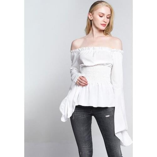 Womens Blouse Gothic Renaissance Flare Sleeves Ruffles Off Shoulder Corset Tops Medieval Victorian Cosplay Costume Pirate Shirt