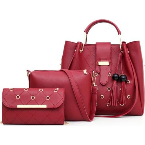 Ladies Set Bags 3 pcs pu leather 2019 woman black fashion Handbag crossbody Shoulder bags for women bucket casual tote bag