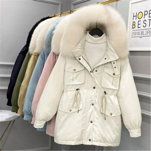 Womens Winter Down Jacket 2020 Korean Version Loose Big Fur Collar Hooded Big size Short Long Sleeve White Duck Down Jacket 967