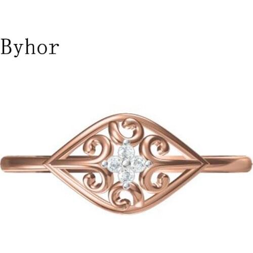 Byhor Solid 14K White+Rose Gold 0.032ct H/SI Natural Diamonds Fine Jewelry Trendy Wedding Band ring Diamond Flower кольца Women