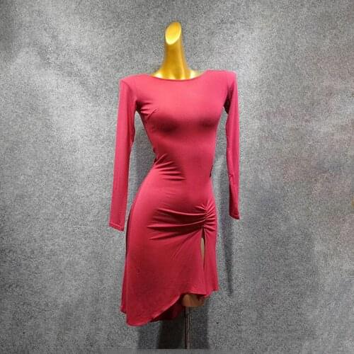 2020 New Latin Dance Dress Women W319b Long Sleeve Bare Back Performance Costume Dancing Cloth Belly Chacha Ballroom Dresses