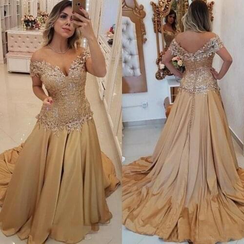 Off the Shoulder Lace Appliqued Satin Long Evening Dresses For Women Formal Evening Gown robe de soiree Prom Dress