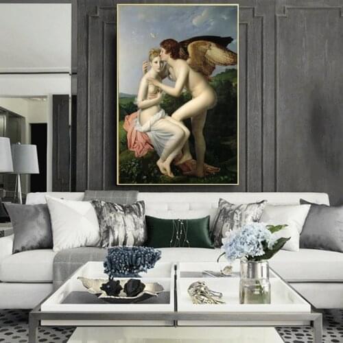 Famous Painting Sai Ji accepts Cupids first kiss French Gérard, Oil Painting Prints on Canvas Wall Art Picture for Room Decor