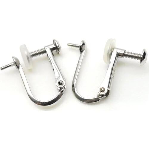14K White Gold Screw Back Non-Pierced Earrings Findings Jewelry Accessories 2pcs