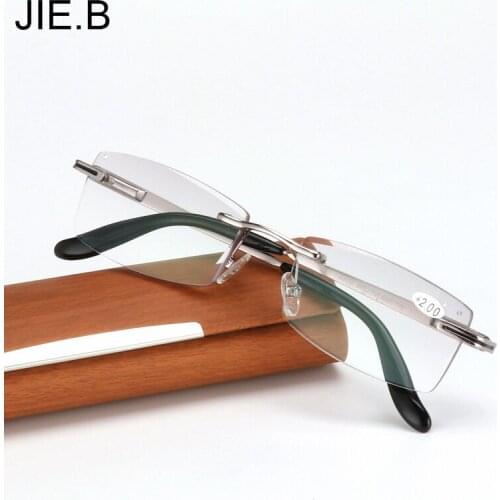 2017 high quality diamond cut trimming reading glasses men rimless eyeglasses Presbyopia hyperopia glasses presbyopic spectacles