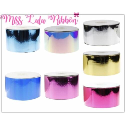 3"75mm Shiny Mirror Leather Fabric Ribbon Rose Pink Gold Hair Band Making DIY Wedding Party Decor Bowknots Making 2yards/roll