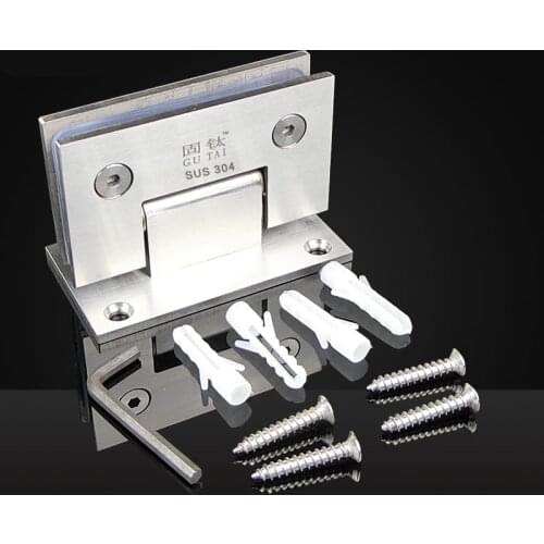 90 degree Bathrooms Stainless Steel 304 Wall Mount Black Glass Shower Nickel Brush Door Hinge mirrored class clip hardware