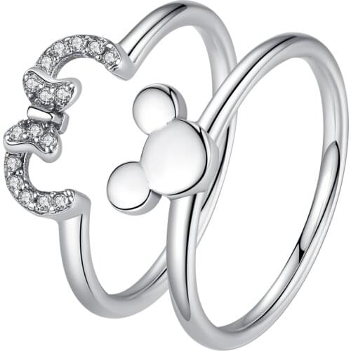 BELAWANG Authentic 925 Sterling Silver Ring Cute Minnie Finger Rings For Women Wedding Birthday Party Fashion Jewelry
