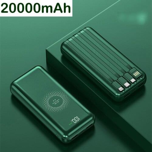 20000mAh Qi Wireless Charger Power Bank Built in Cable Portable Charger Powerbank for iPhone 12 Pro Samsung S21 Xiaomi Poverbank