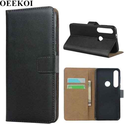 OEEKOI Genuine Leather Wallet Flip Cover Case for Moto G8 Plus with Card Slots Holder