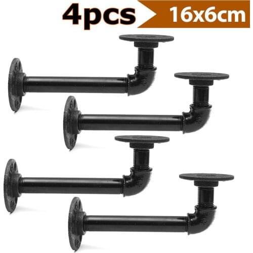 4Pcs Black Iron Industrial Pipe Shelf Bracket Holder Rack L Bracket Vintage Retro Wall Floating Shelf Home Decor Storage Holders