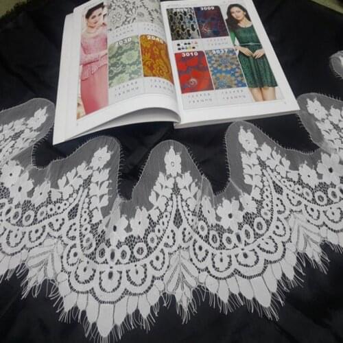 Black/White High Quality Embroidered Eyelash Lace Trim ,Wedding Decoration Fabric .Table Cloth DIY Crafts Width 20cm 15Ms/lot