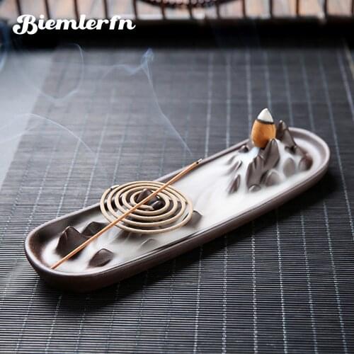Ceramic Backflow Incense Burner Aromatherapy Waterfall Censer Incense Holder Home Decoration + 20Pcs Free Backflow Incense Cones