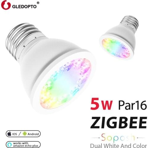 GLEDOPTO SOPOSH rgb and dual white 5W E27 PAR16 bulb RGBW/CW 2700-6500K LED AC100-240V zigbee zll work with alexa puls led