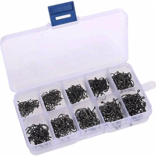 HiUmi 500Pcs Carbon Steel Carp Fishing Jig Hooks With Hole Fly Fishing Tackle Box 3# -12# 10 Sizes Fish Hooks