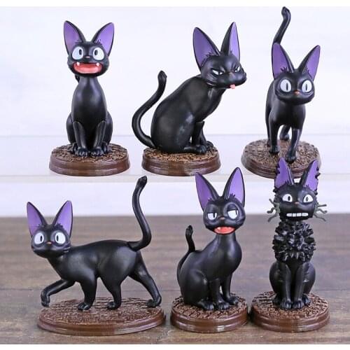 Kikis Delivery Service Jiji Black Cat Q Verison PVC Figure Mini Decortion Toys Gift 6pcs/et